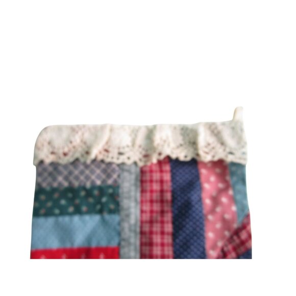Vintage Patchwork Quilted Christmas Stocking Lace Trim Spots On Back GUC - Picture 9 of 12